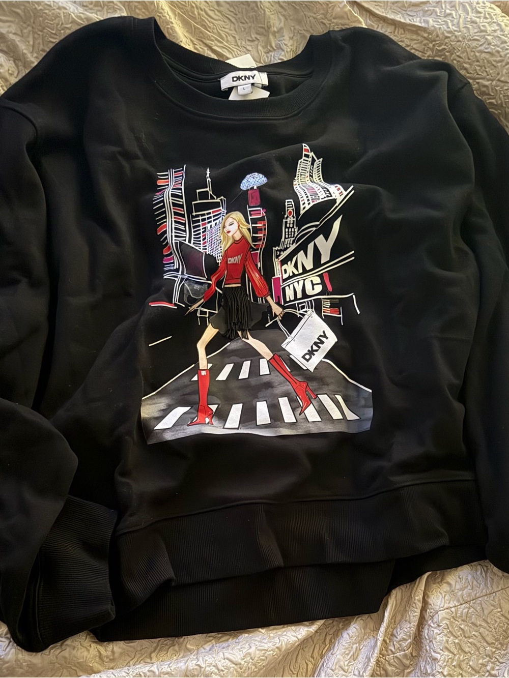 DKNY Black Sweatshirt with Red NYC Graphic
